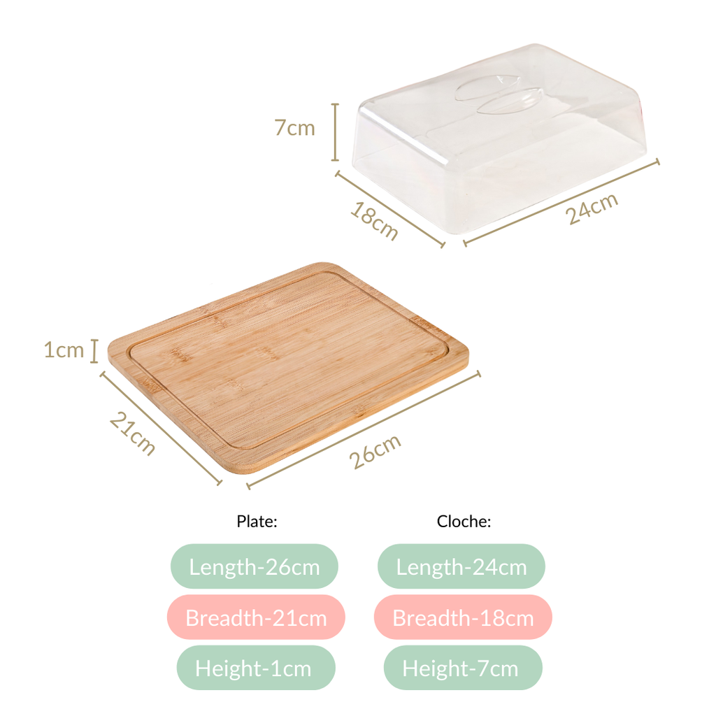 Rectangle Wooden Cake Stand With Cloche Nestasia