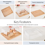 Rectangle Wooden Cake Stand With Cloche Nestasia