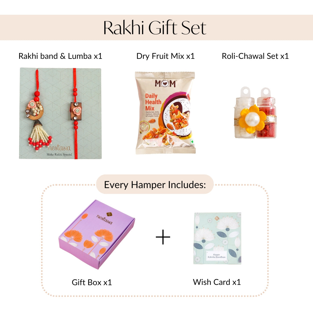 Red Beads Rustic Charm Rakhi Lumba Gift Set Nestasia