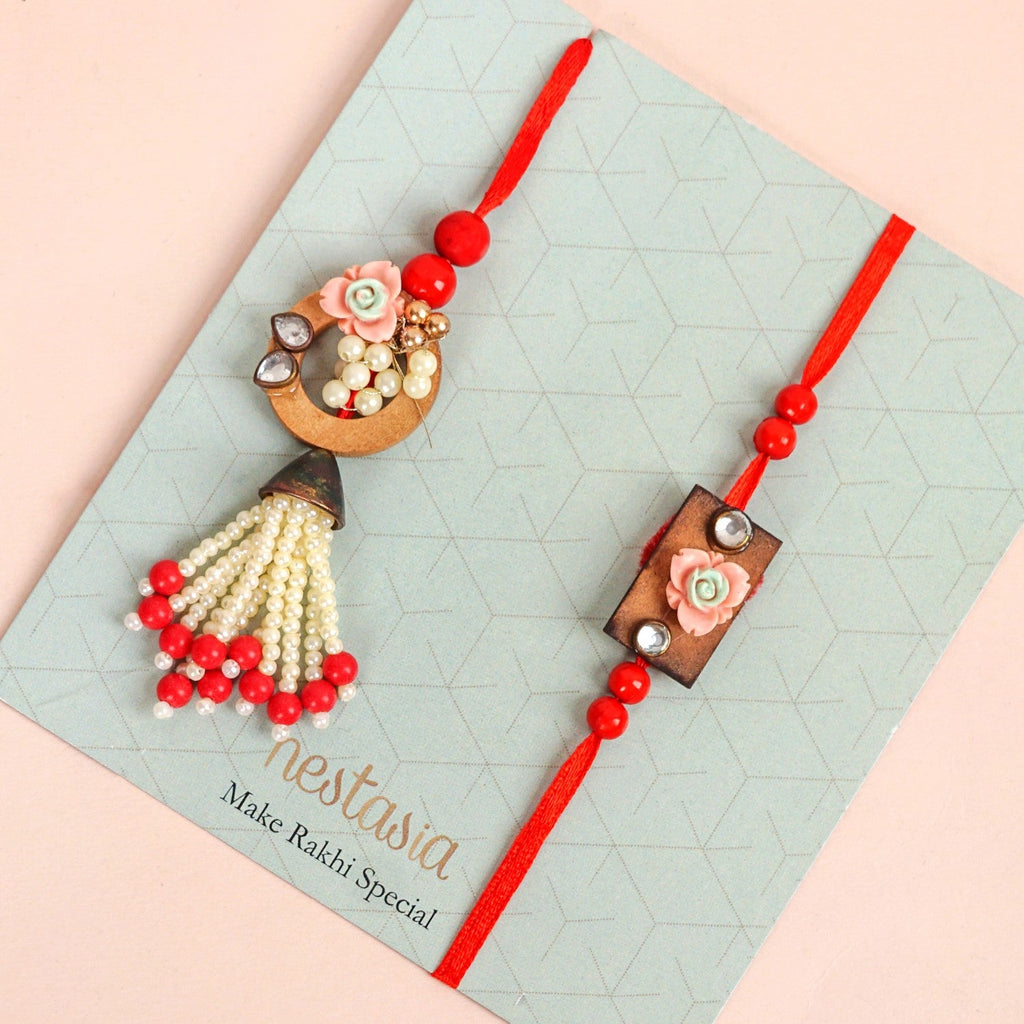 Red Beads Rustic Charm Rakhi Lumba Gift Set Nestasia