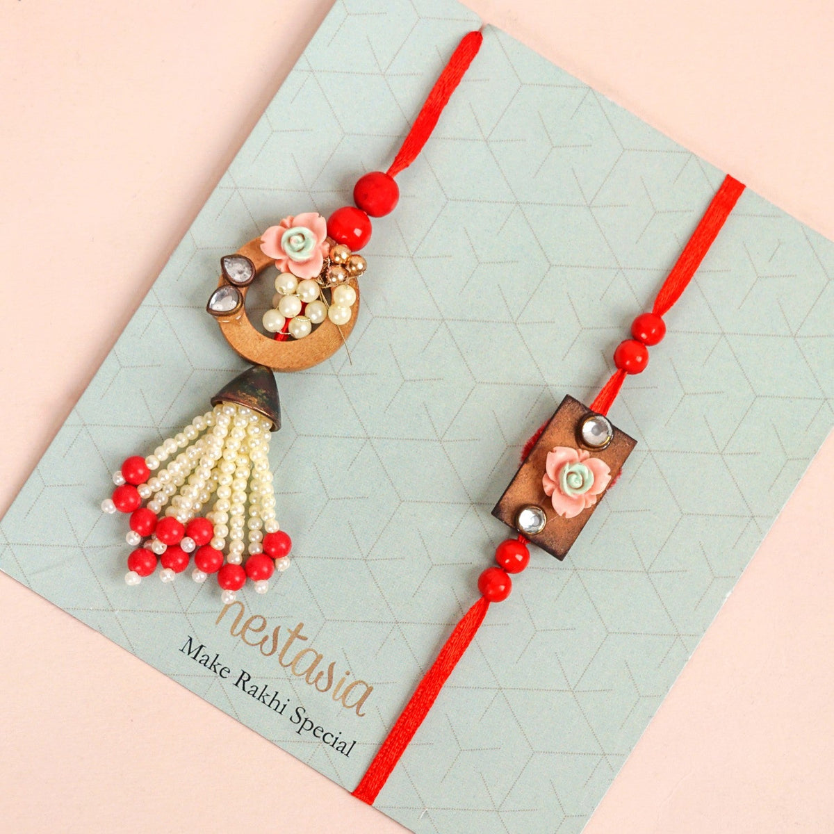 Red Beads Rustic Charm Rakhi Lumba Gift Set Nestasia