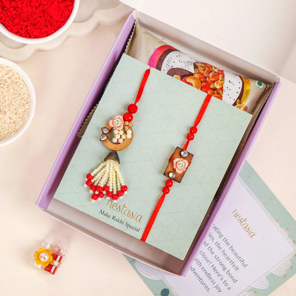 Red Beads Rustic Charm Rakhi Lumba Gift Set Nestasia