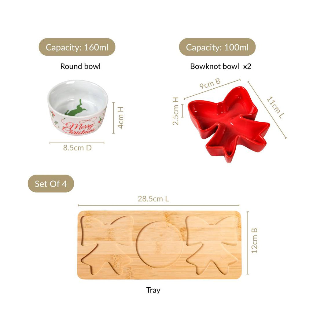 Red Bow Snack Platter Set Of 4 Nestasia