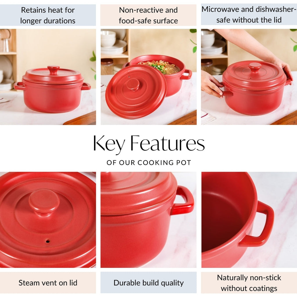 Matte Red Ceramic Cocotte Cooking Pot 4200ml Nestasia
