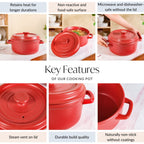 Matte Red Ceramic Cocotte Cooking Pot 4200ml Nestasia