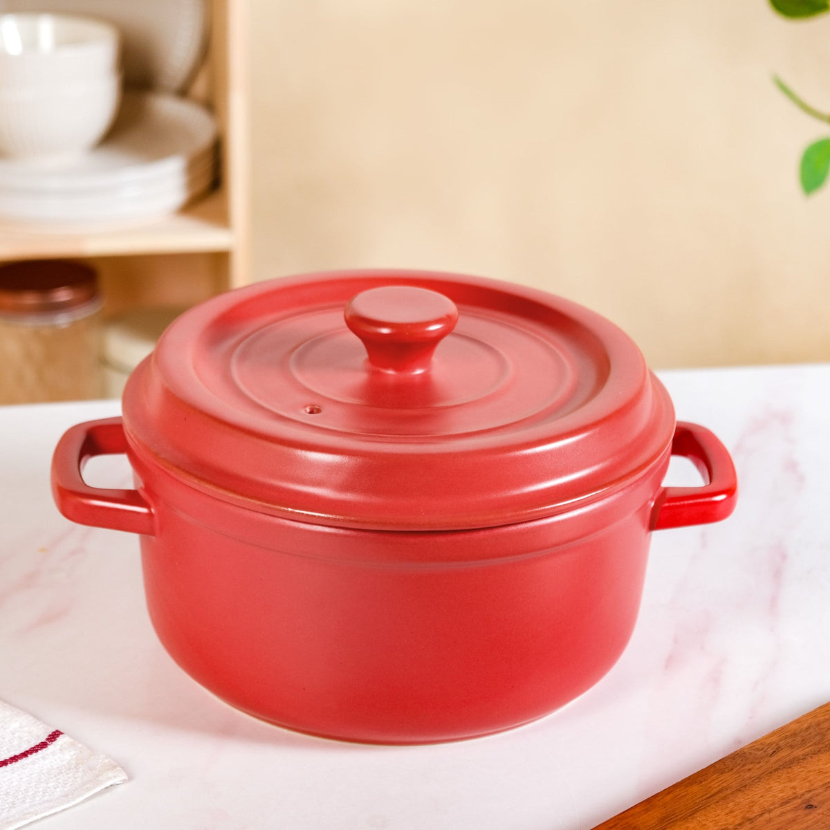 Matte Red Ceramic Cocotte Cooking Pot 4200ml Nestasia