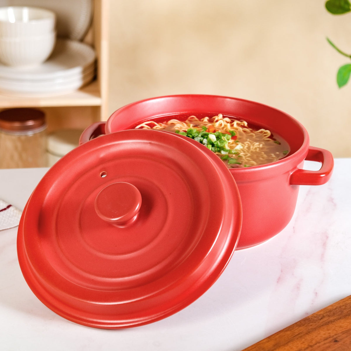 Matte Red Ceramic Cocotte Cooking Pot 4200ml Nestasia