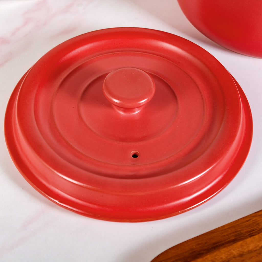 Matte Red Ceramic Cocotte Cooking Pot 4200ml Nestasia