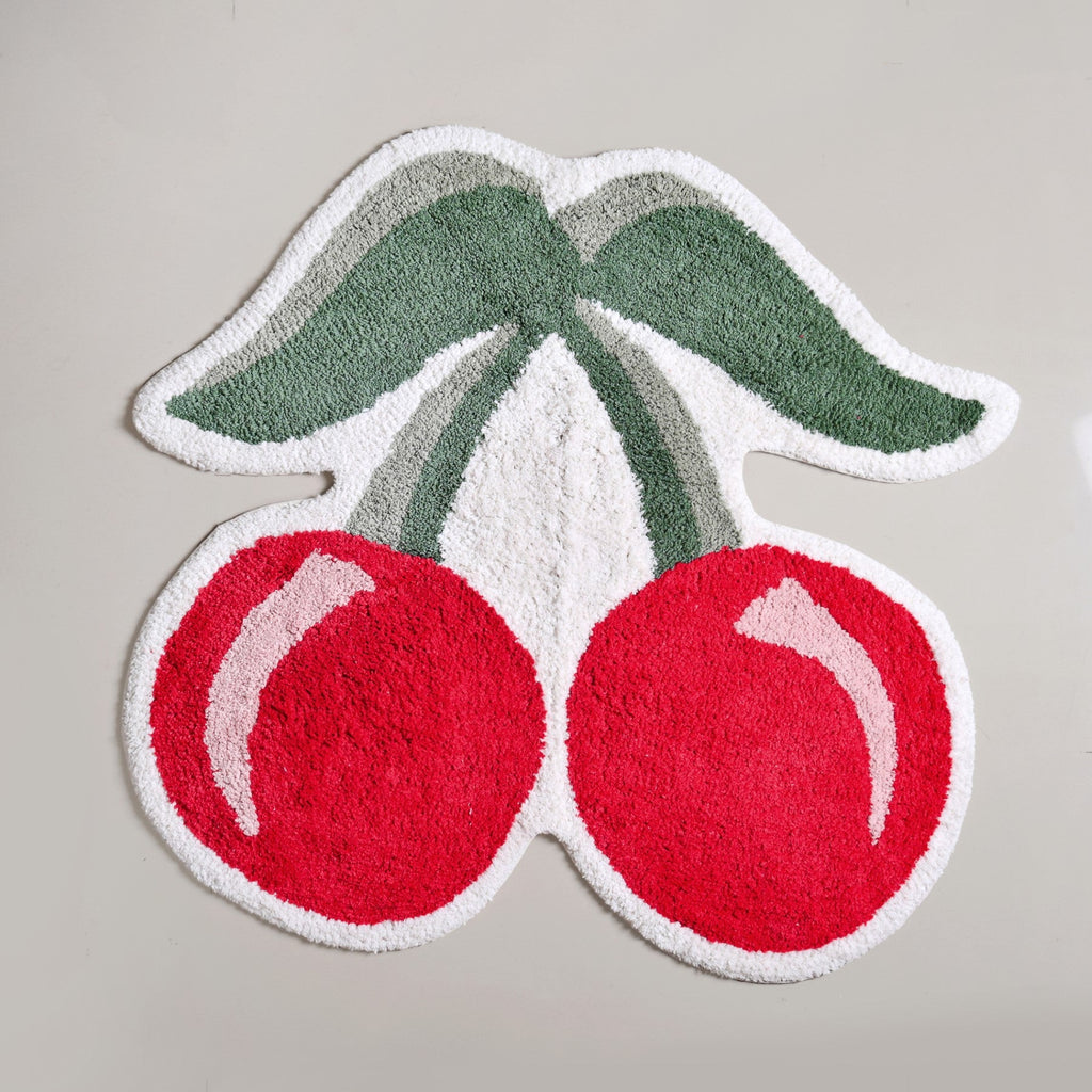 Red Cherry Tufted Cotton Anti Slip Floor Mat 77x73cm Nestasia