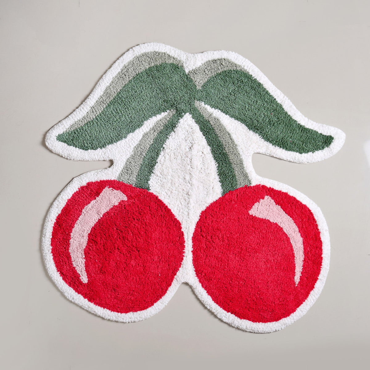 Red Cherry Tufted Cotton Anti Slip Floor Mat 77x73cm Nestasia