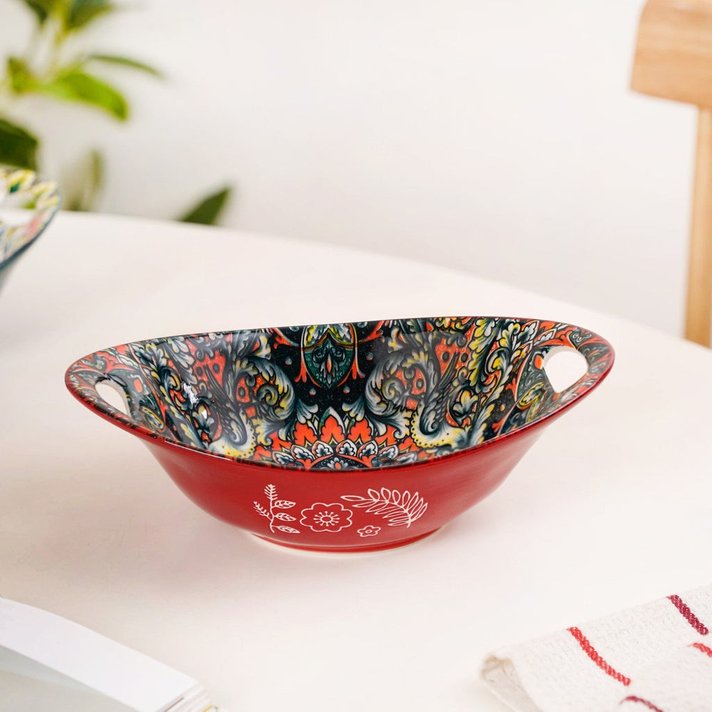 Red Mystic Mandala Ceramic Long Dish 400ml Nestasia