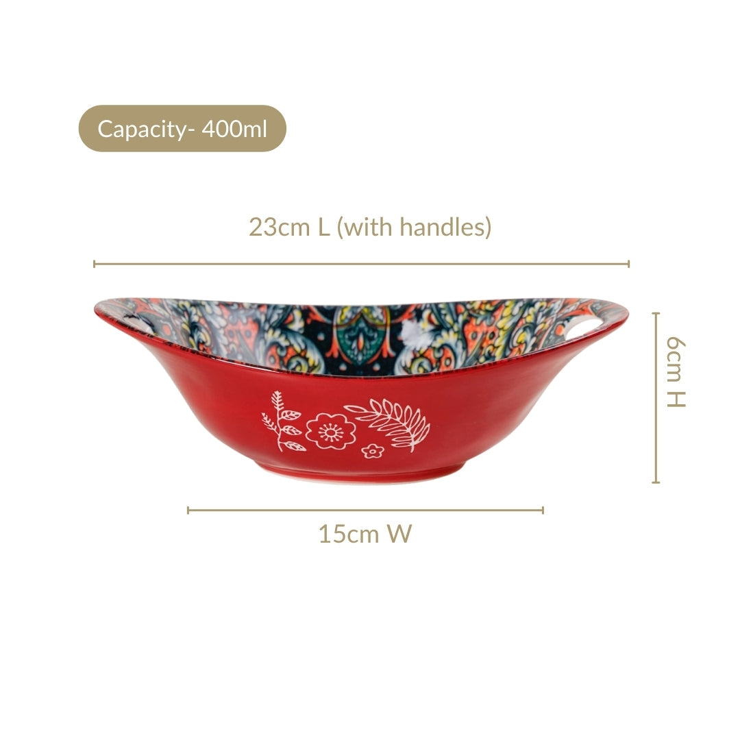 Red Mystic Mandala Ceramic Long Dish 400ml Nestasia