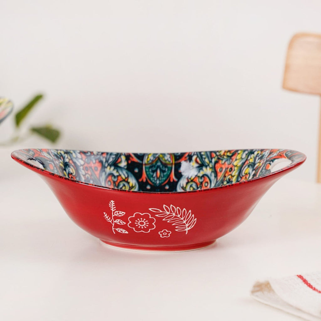 Red Mystic Mandala Ceramic Long Dish 400ml Nestasia