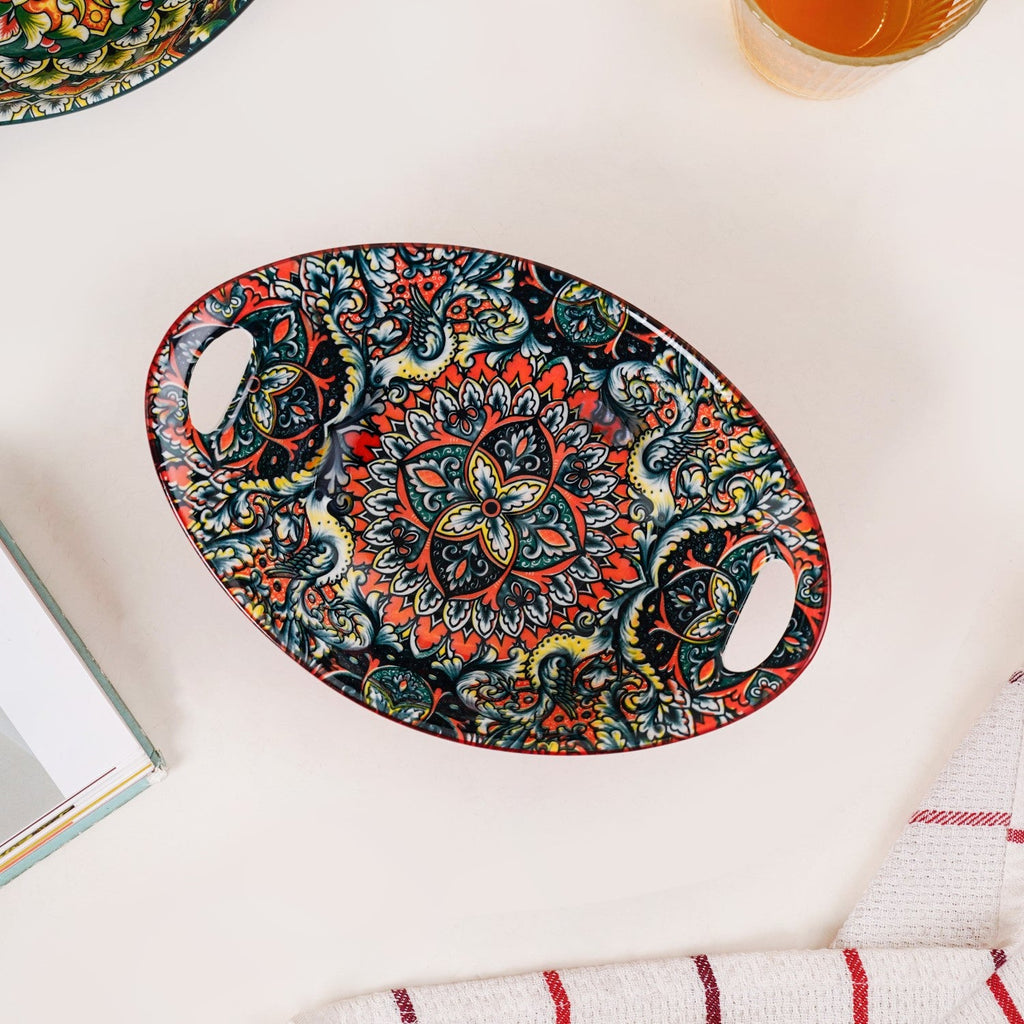 Red Mystic Mandala Ceramic Long Dish 400ml Nestasia