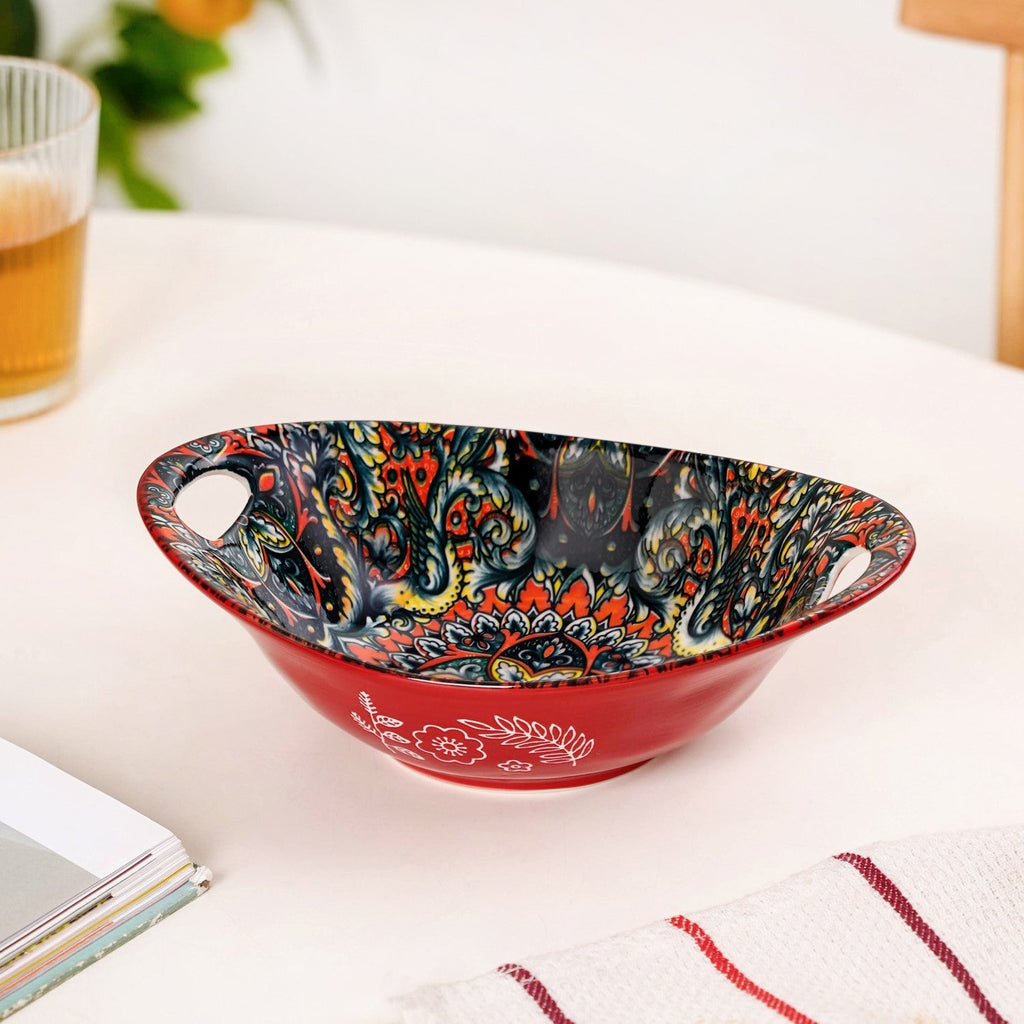 Red Mystic Mandala Ceramic Long Dish 400ml Nestasia