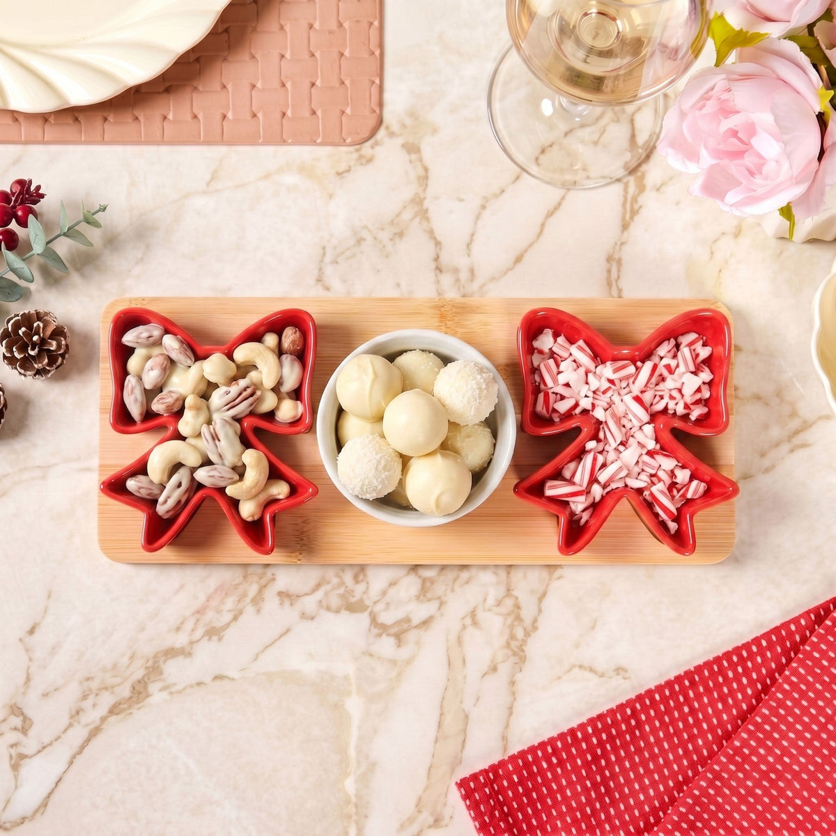 Red Bow Snack Platter Set Of 4 Nestasia