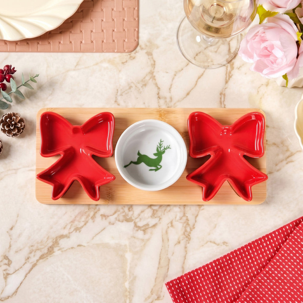 Red Bow Snack Platter Set Of 4 Nestasia