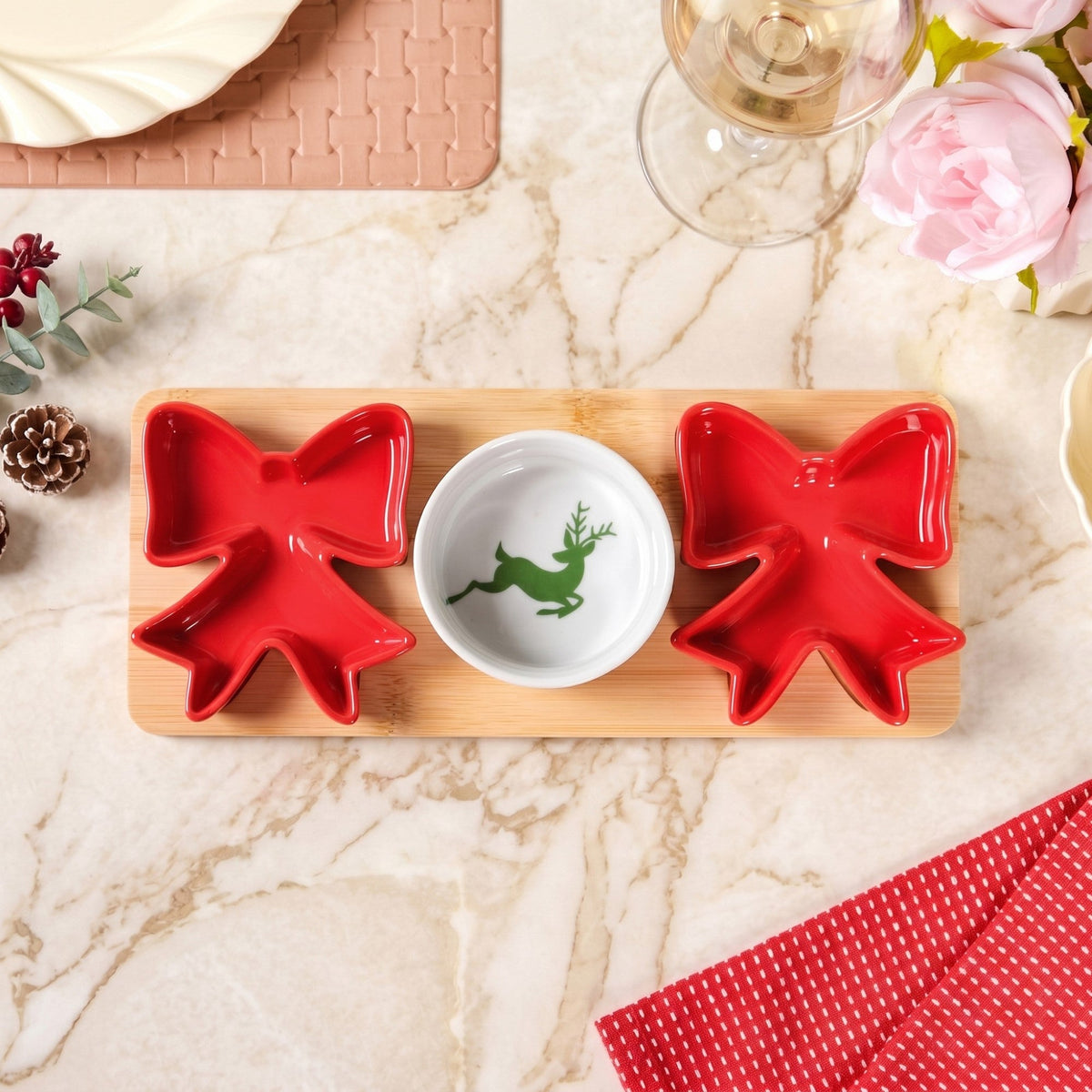 Red Bow Snack Platter Set Of 4 Nestasia