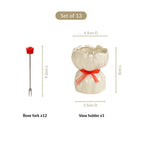 Red Rose Fruit Fork With Ceramic Vase Set Of 13 Nestasia