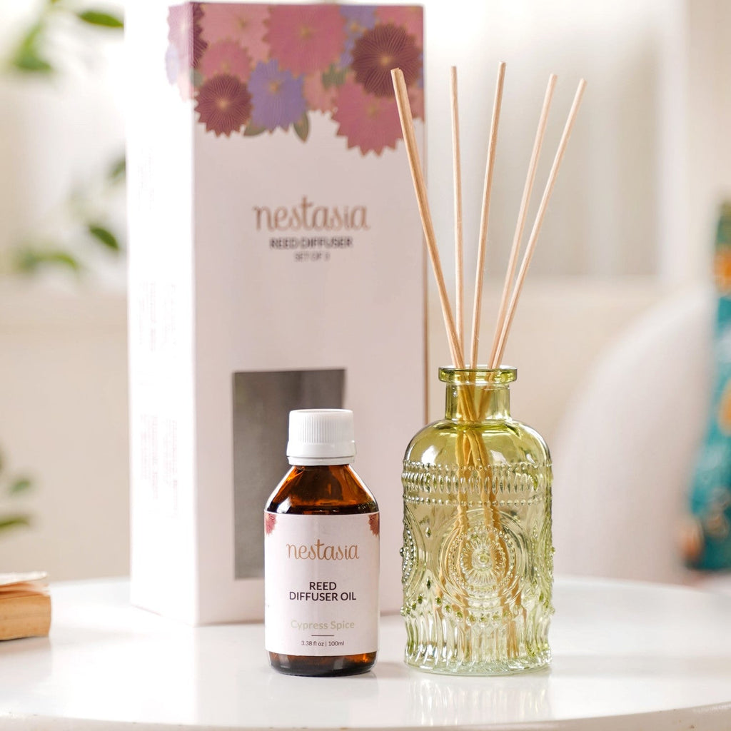 Cypress Spice Fragrance Jar And Reed Diffuser Set Of 3 Nestasia