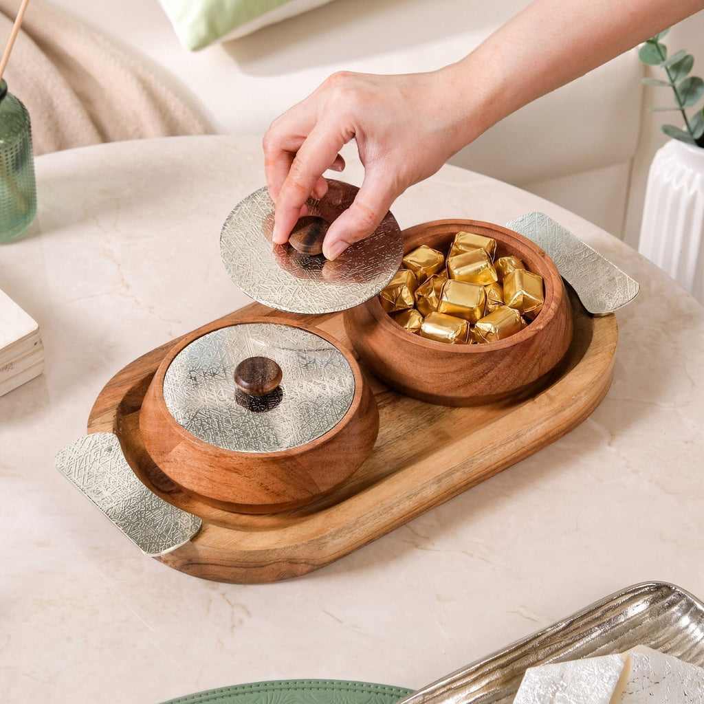 Celeste Snack Bowl With Tray Set Of 3 Nestasia