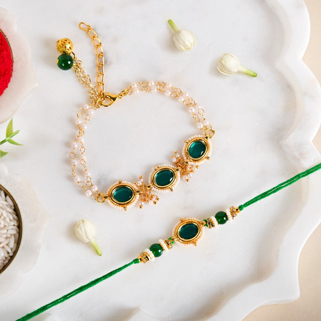 Regal Emerald Rakhi And Lumba Set Nestasia