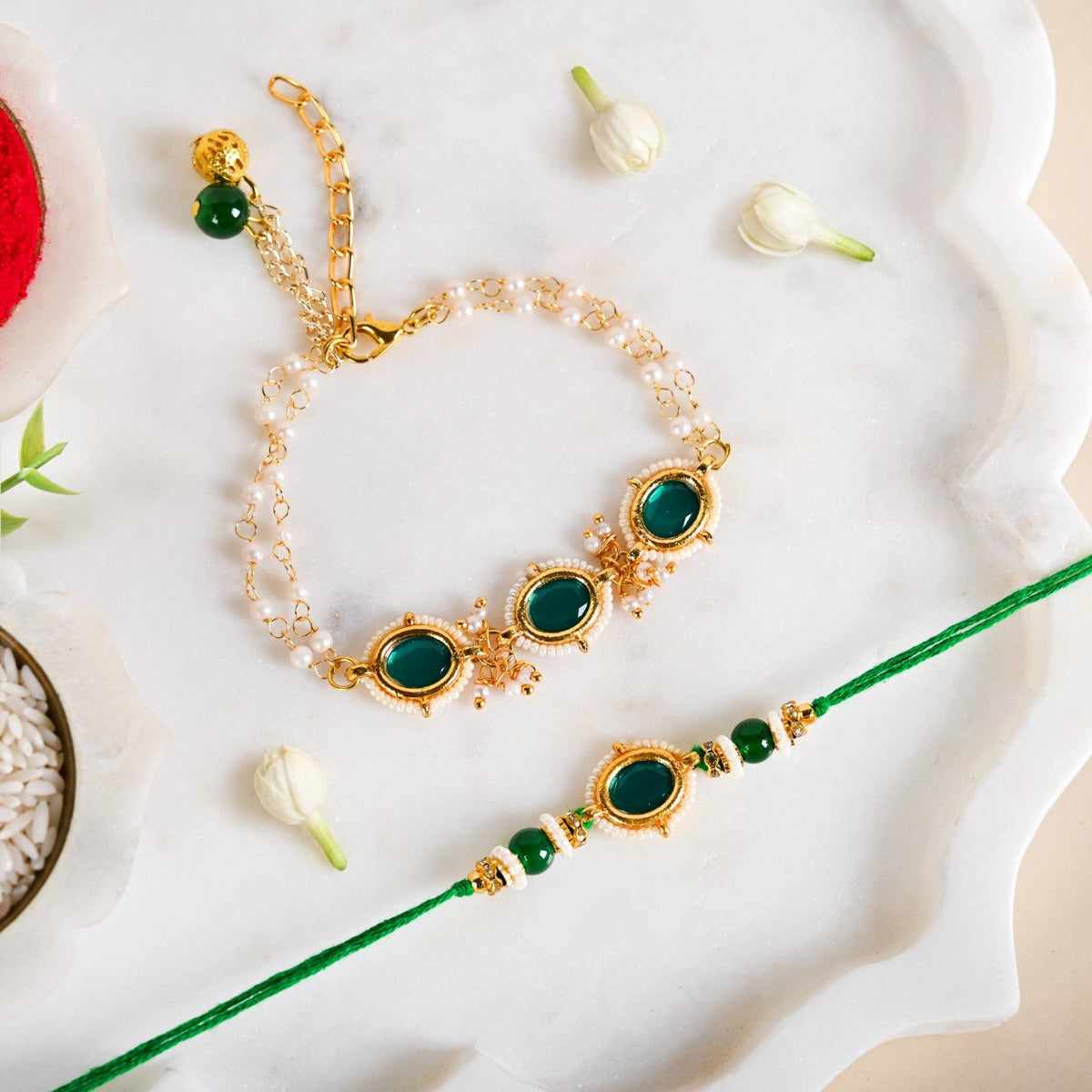 Regal Emerald Rakhi And Lumba Set Nestasia