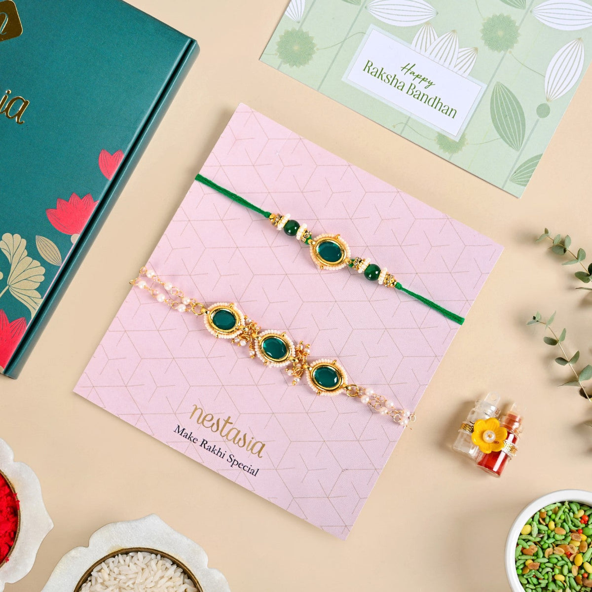 Regal Emerald Rakhi And Lumba Set Nestasia