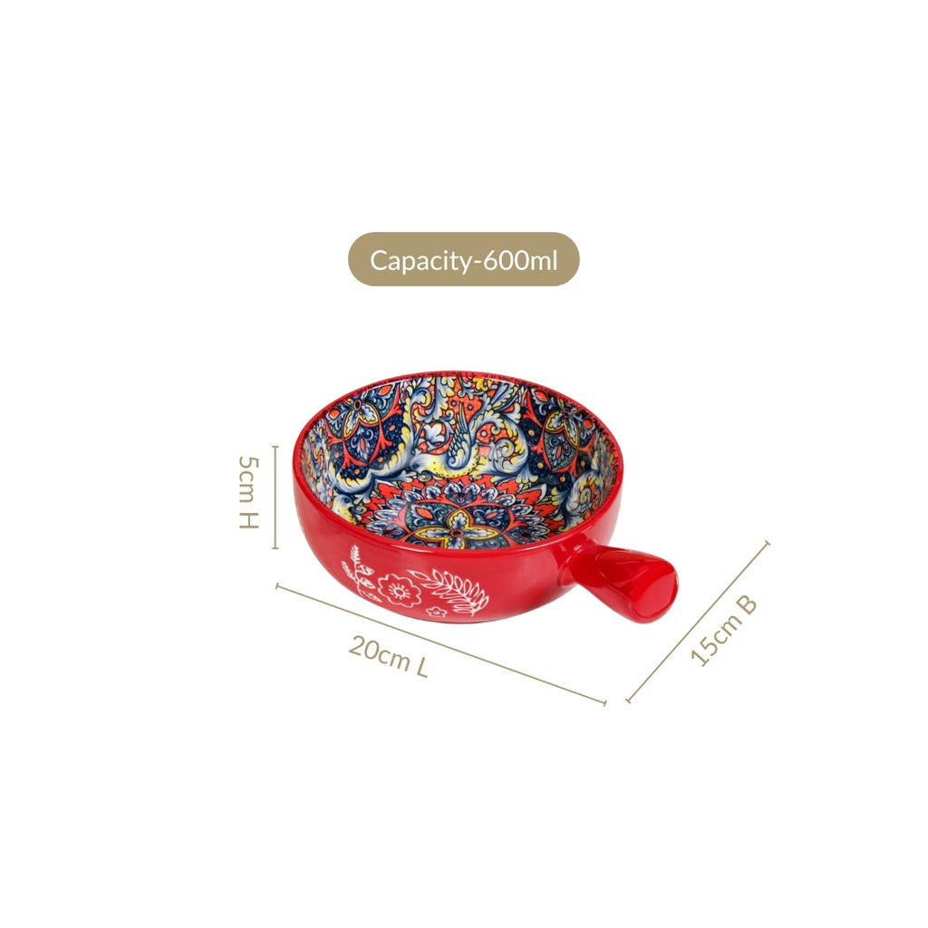 Red Mandala Melange Bowl With Handle 600ml Nestasia