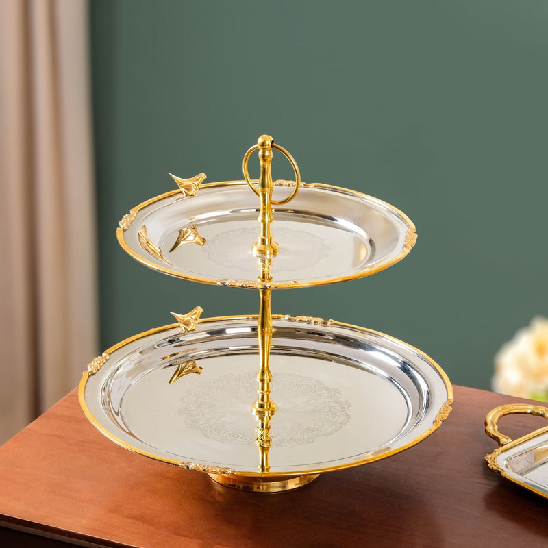 Regal Two Tier Brass And Stainless Steel Bird Cupcake Stand Nestasia