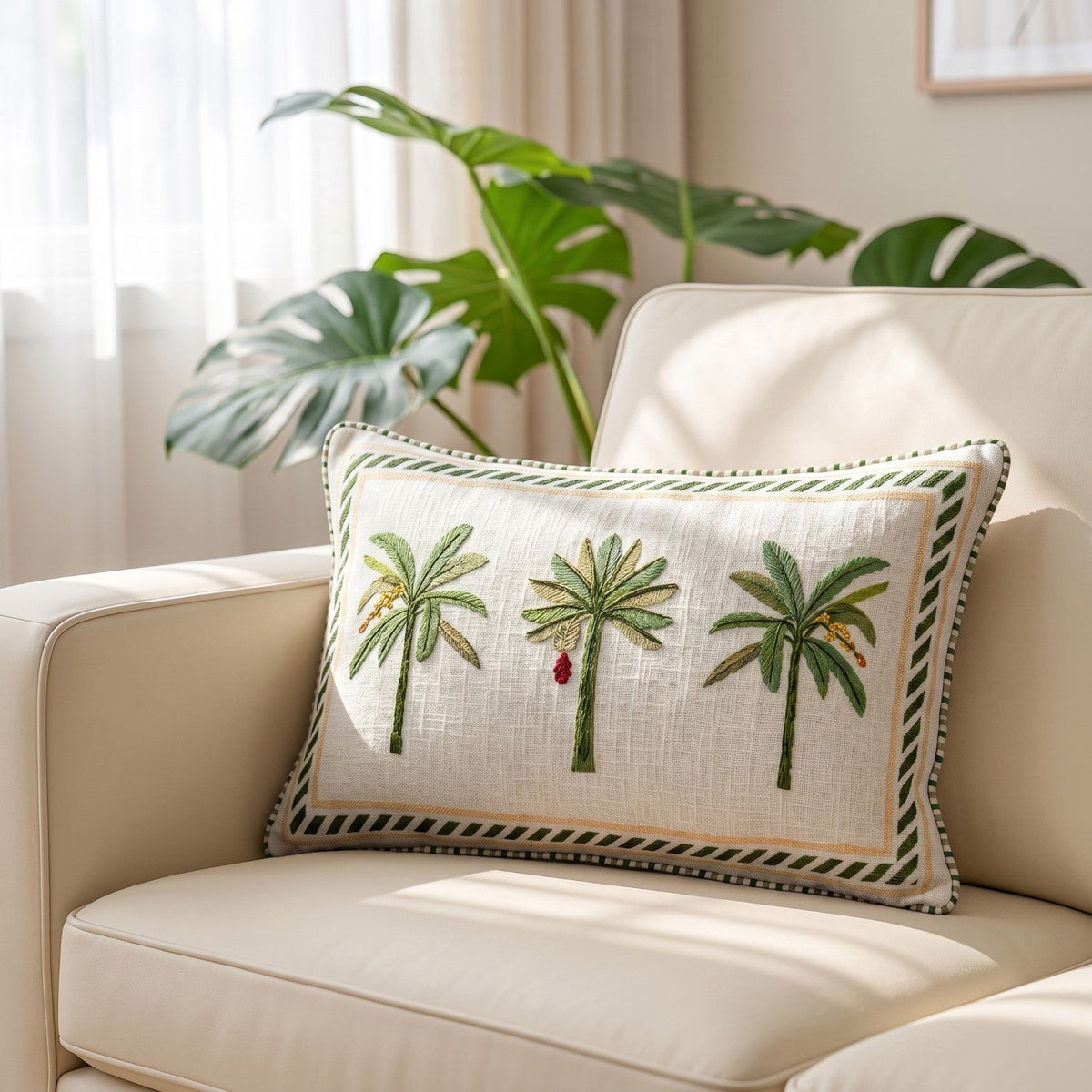 Resort Grove Cotton Embroidered Cushion Cover 50x35cm Nestasia