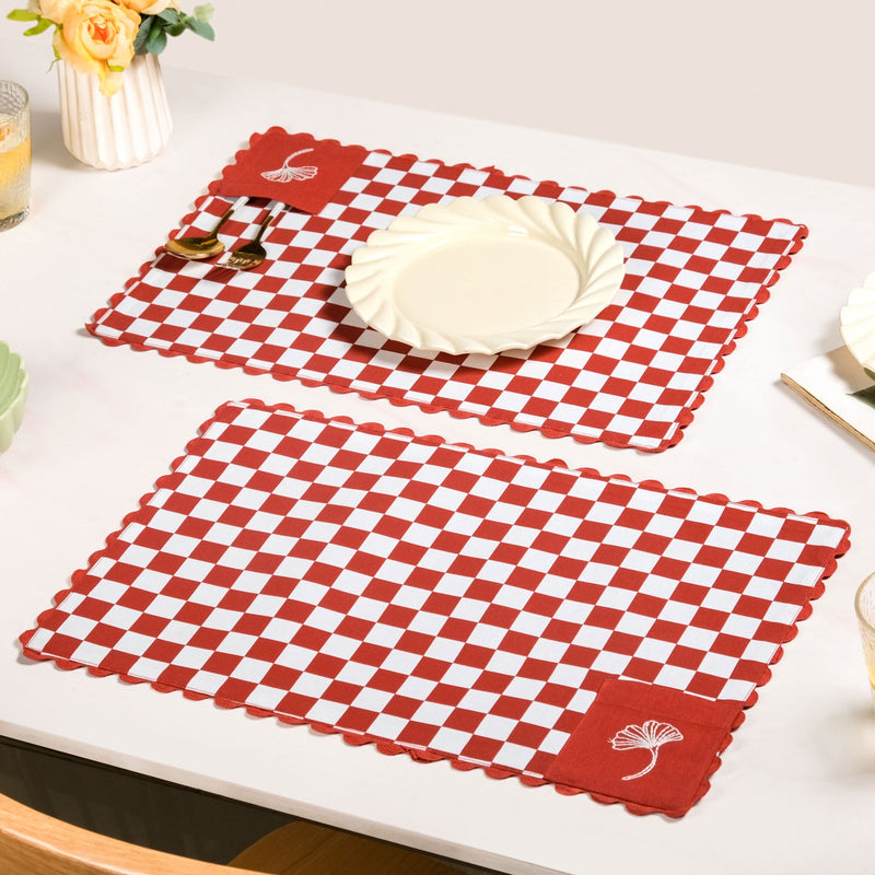 Retro Cotton Embroidered Table Mat Red Set Of 6 Nestasia