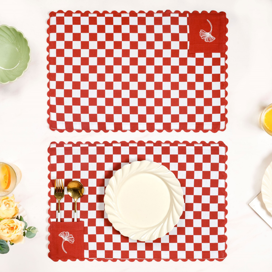 Retro Cotton Embroidered Table Mat Red Set Of 6 Nestasia