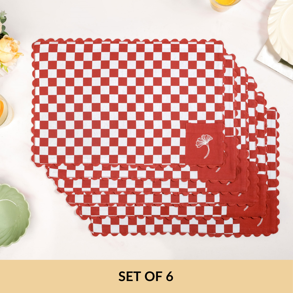 Retro Cotton Embroidered Table Mat Red Set Of 6 Nestasia
