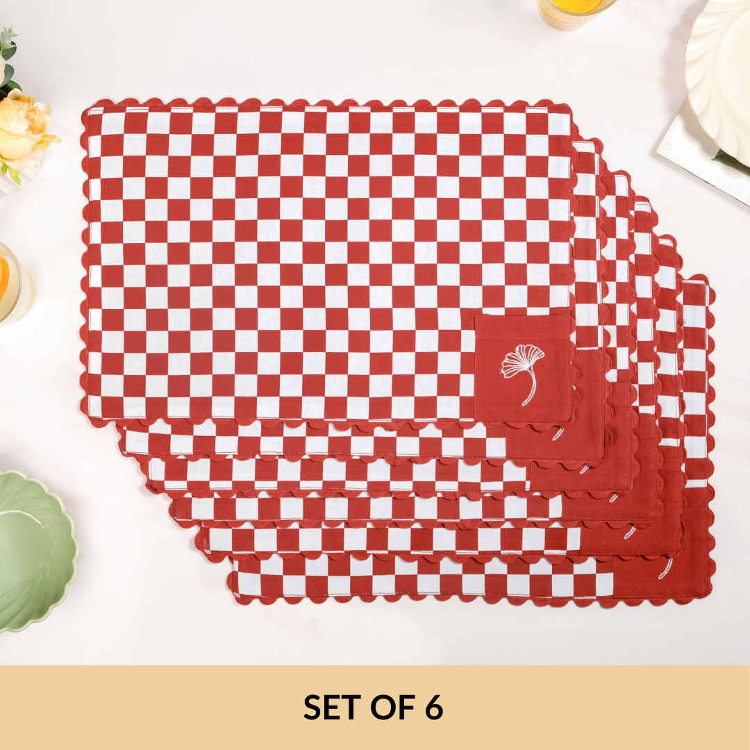 Retro Cotton Embroidered Table Mat Red Set Of 6 Nestasia