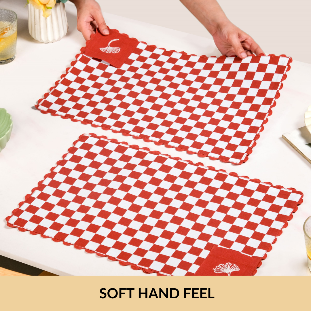 Retro Cotton Embroidered Table Mat Red Set Of 6 Nestasia
