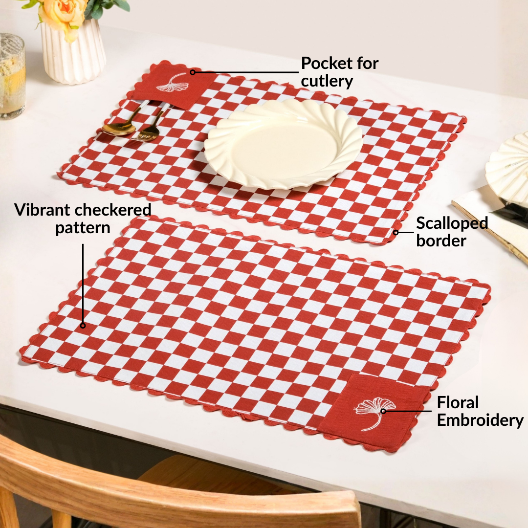 Retro Cotton Embroidered Table Mat Red Set Of 6 Nestasia
