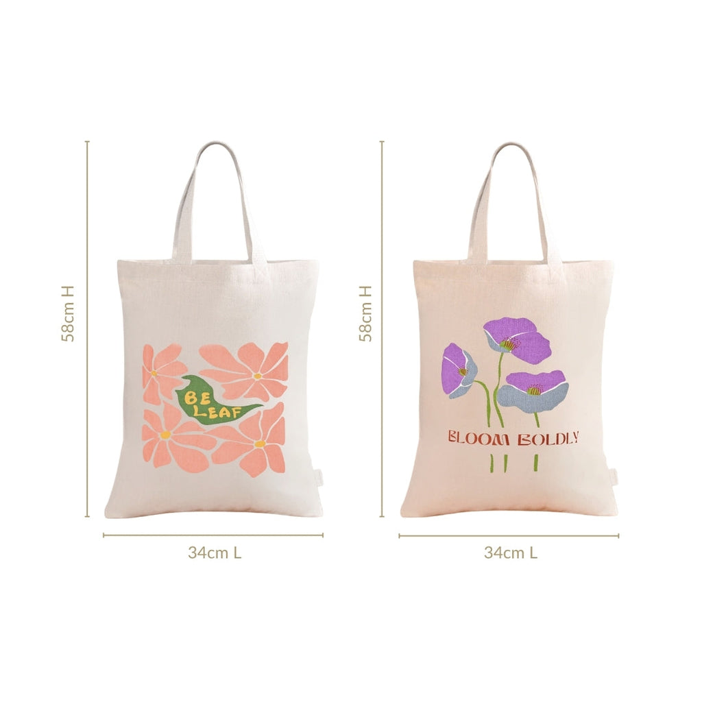 Flower Power Reusable Printed Canvas Tote Bag Set Of 2 Nestasia