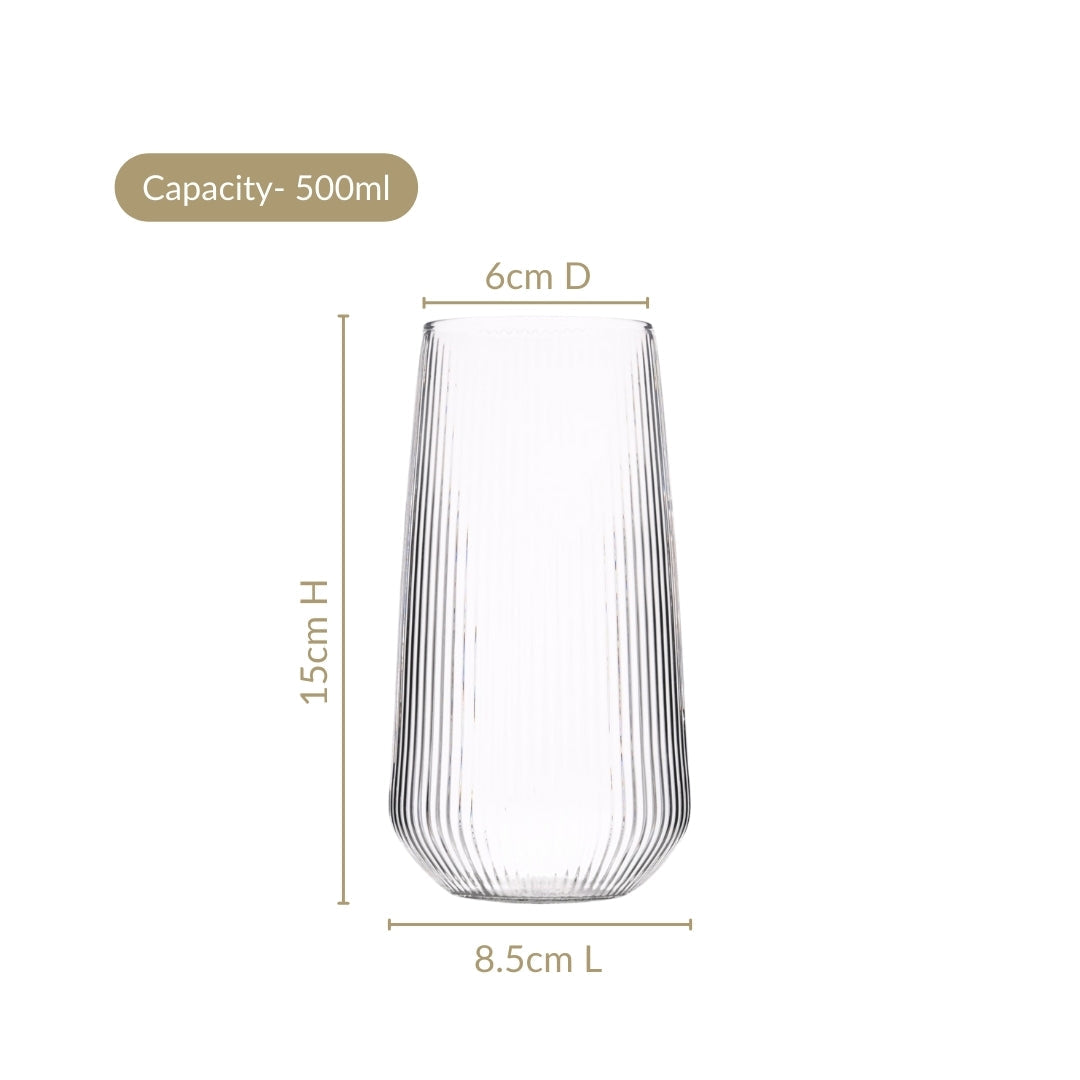 Ribbed Tall Glass Set Of 4 500ml Nestasia