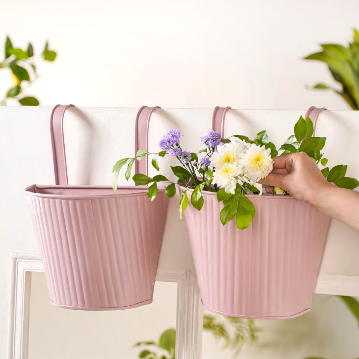 Ribbed Hanging Planter Set Of 2 Dusty Pink Nestasia