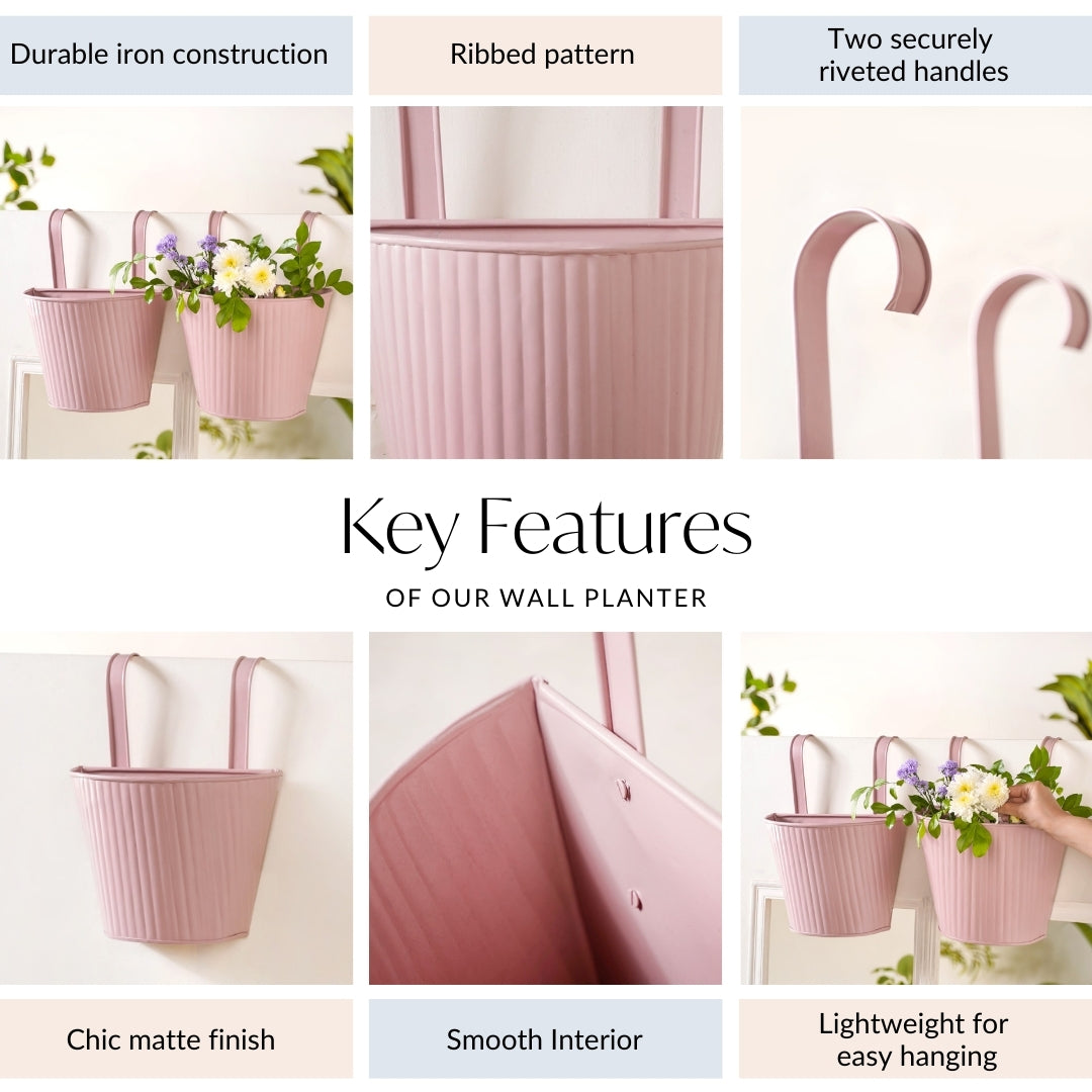 Ribbed Hanging Planter Set Of 2 Dusty Pink Nestasia