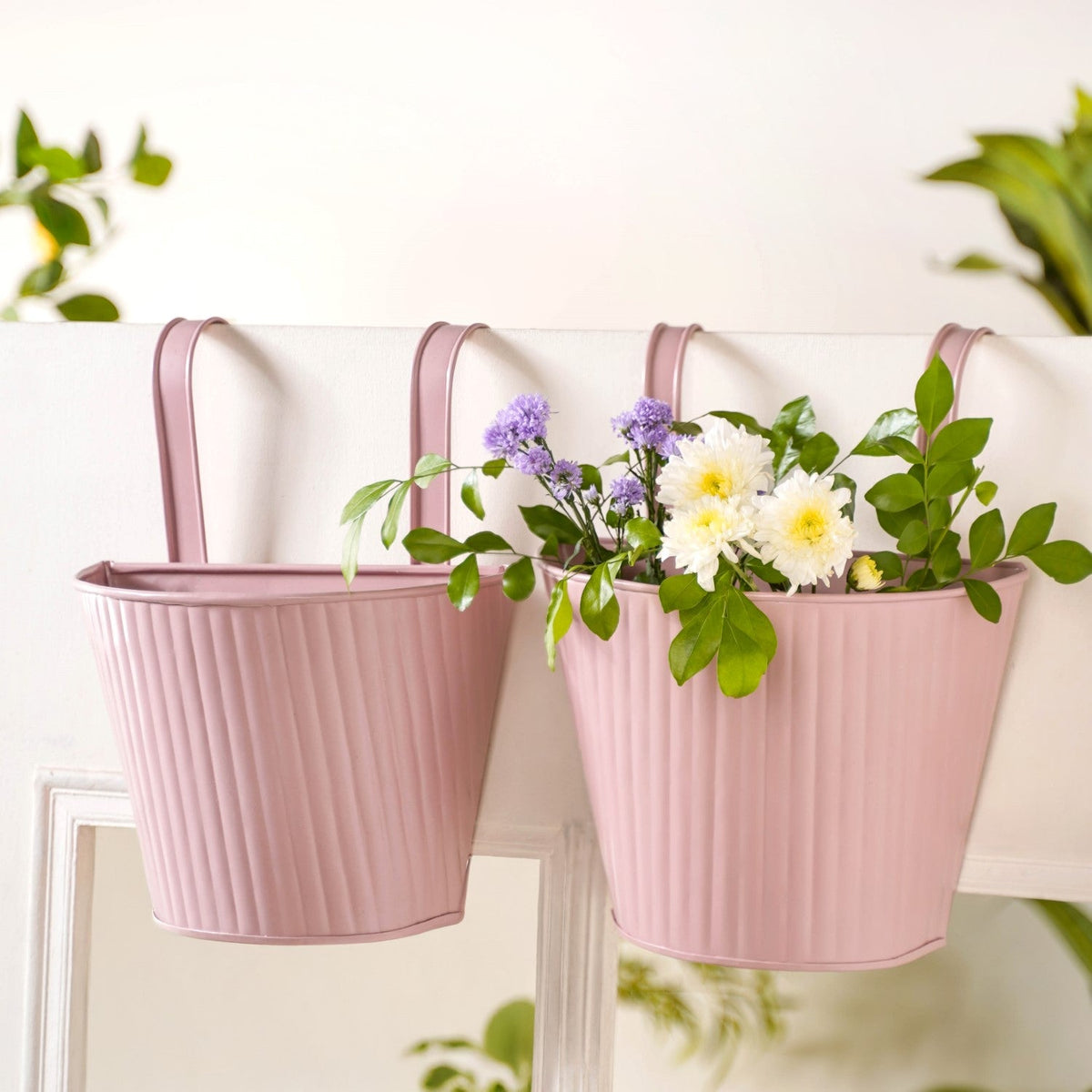 Ribbed Hanging Planter Set Of 2 Dusty Pink Nestasia