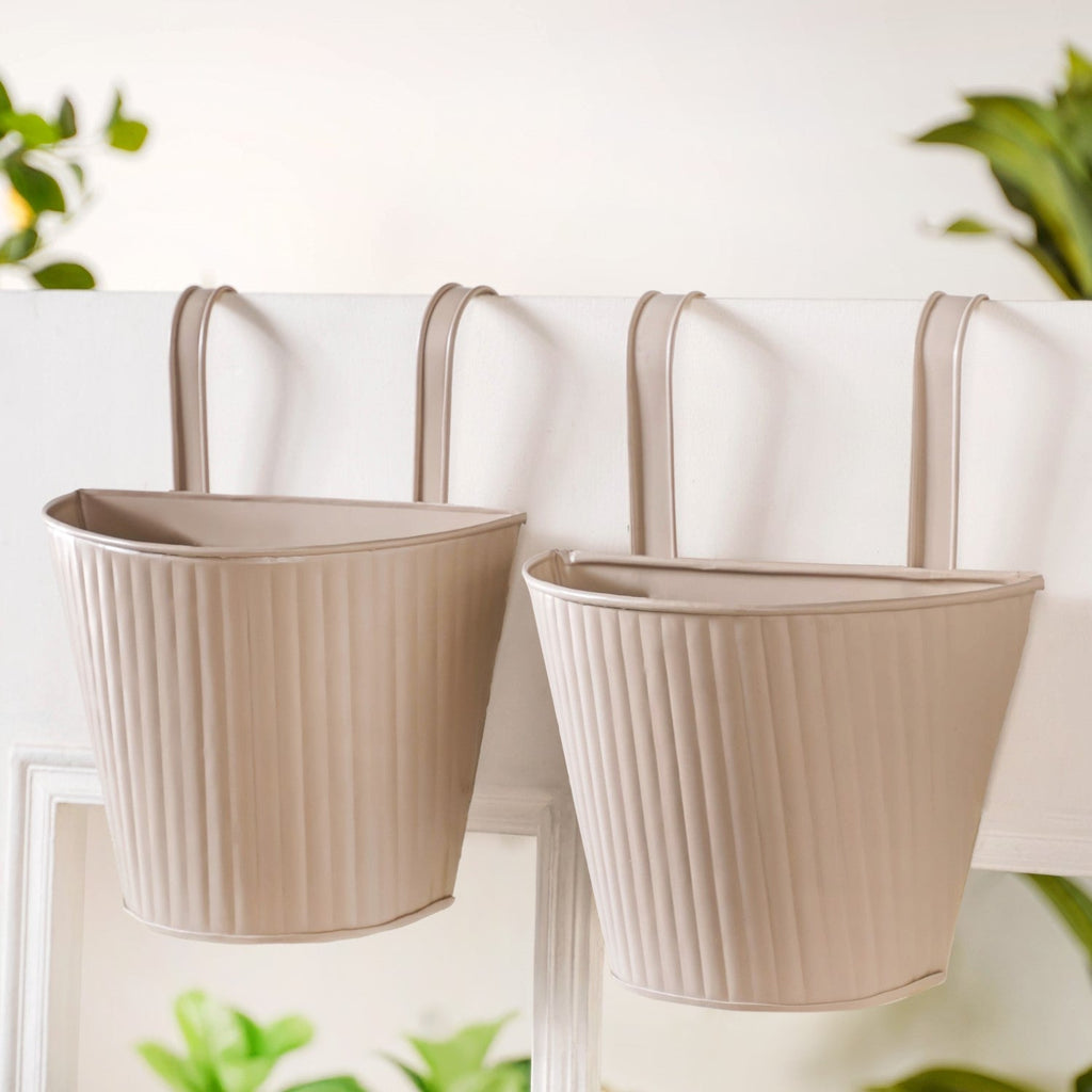 Ribbed Hanging Planter Set Of 2 Taupe Nestasia