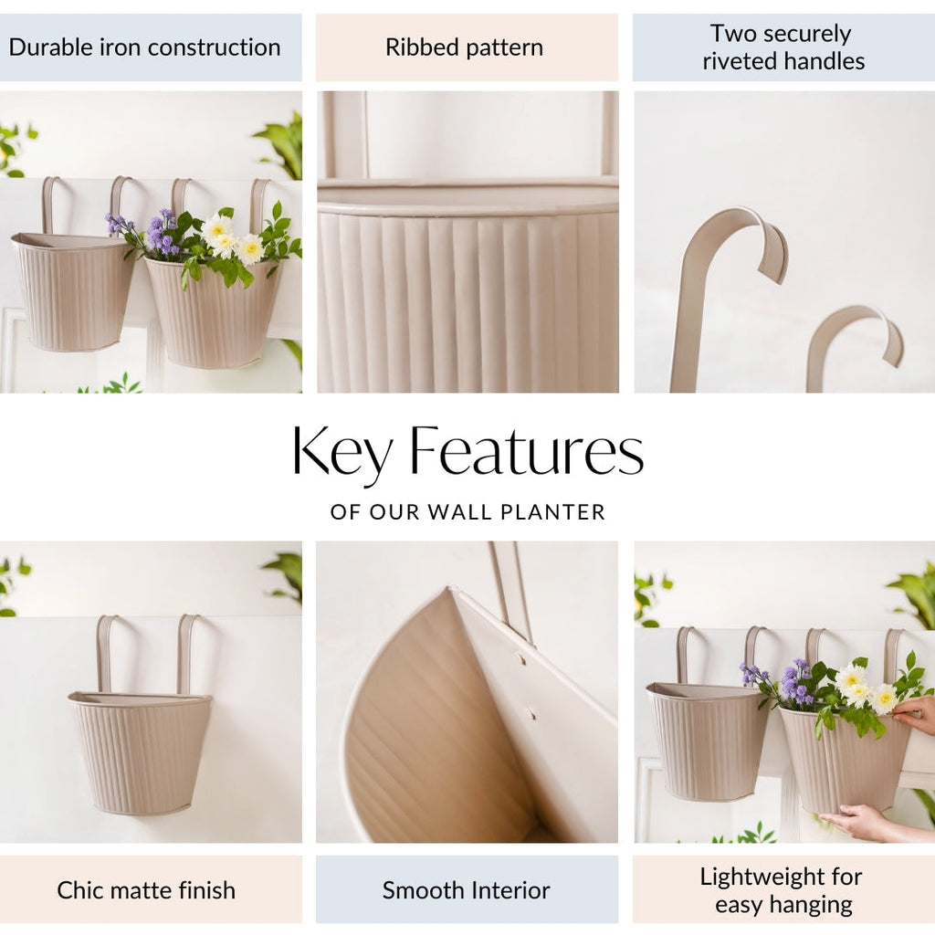 Ribbed Hanging Planter Set Of 2 Taupe Nestasia