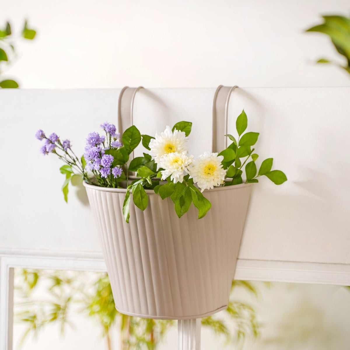 Ribbed Hanging Planter Set Of 2 Taupe Nestasia