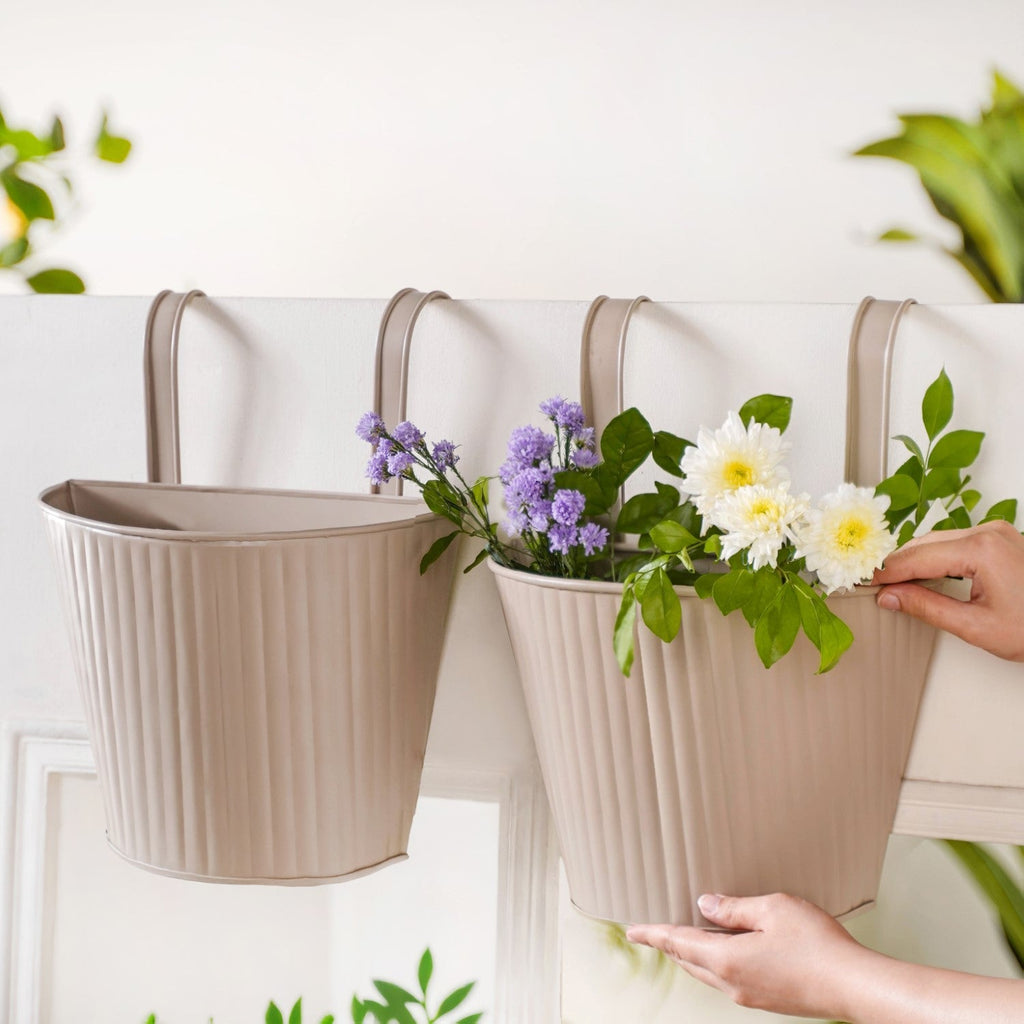 Ribbed Hanging Planter Set Of 2 Taupe Nestasia