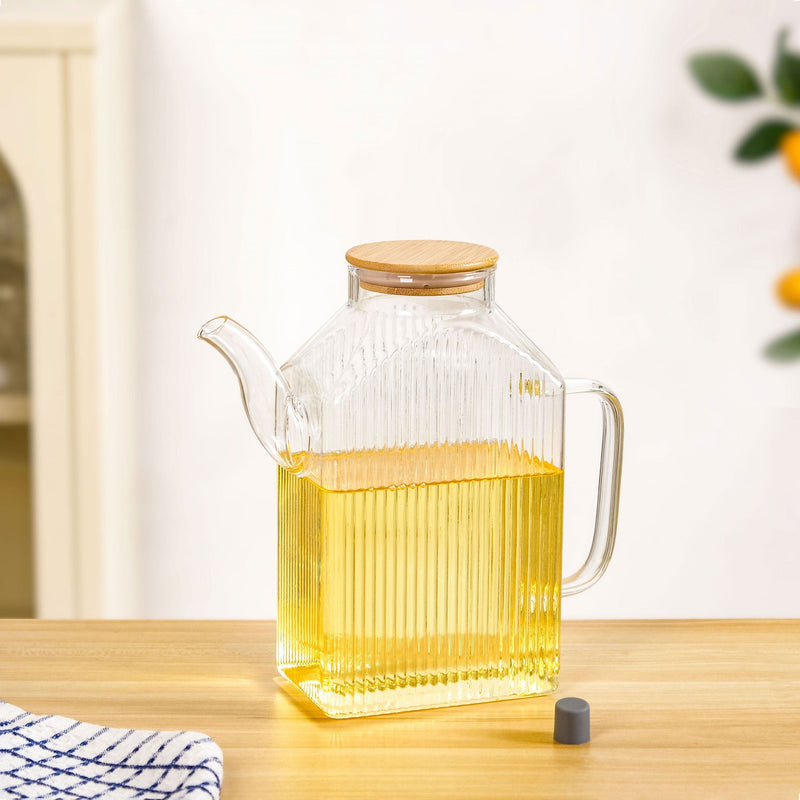 Ribbed Oil Dispenser With Bamboo Lid 1150ml Nestasia
