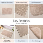Ribbed Reversible Cotton Floor Mat Beige 82x50cm Nestasia