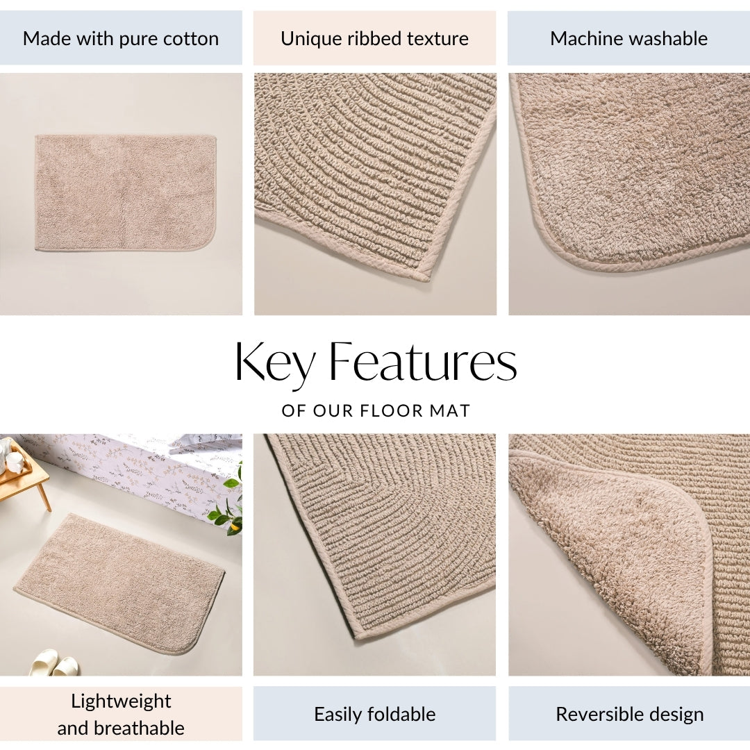 Ribbed Reversible Cotton Floor Mat Beige 82x50cm Nestasia