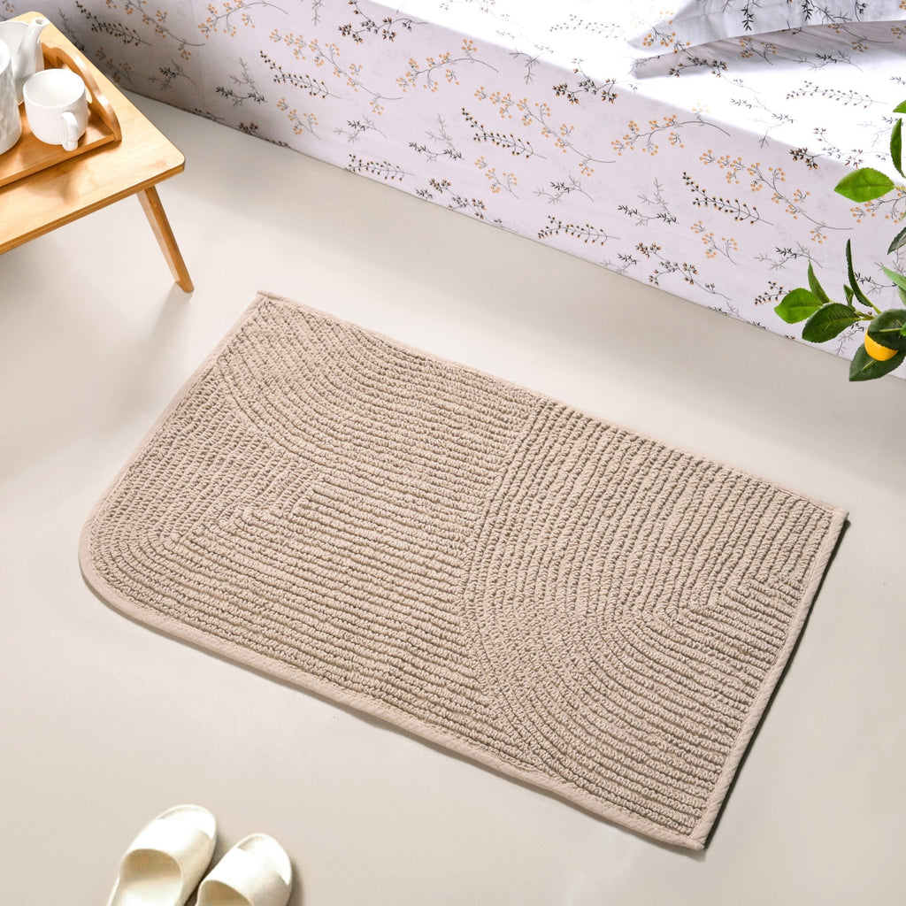 Ribbed Reversible Cotton Floor Mat Beige 82x50cm Nestasia